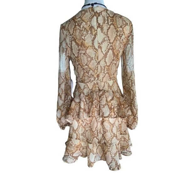 Nordstrom LEITH Dress Tan  Cream Snake  Ruffle Tiered NWT Size S Long Sleeves - Picture 5 of 8